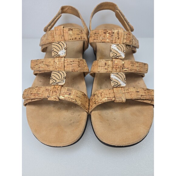 Vionic Amber-Tan Adjustable Sandals Cork Look, Gold Foil Accents Women's Size 10 - Picture 4 of 12